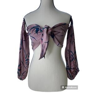 OLIVACEOUS Tropical Front Tie Crop Top